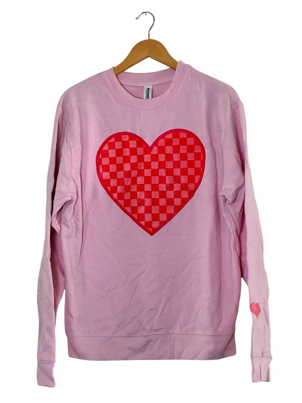 Like new crew neck pink love heart graphic long sleeve sweatshirt size medium